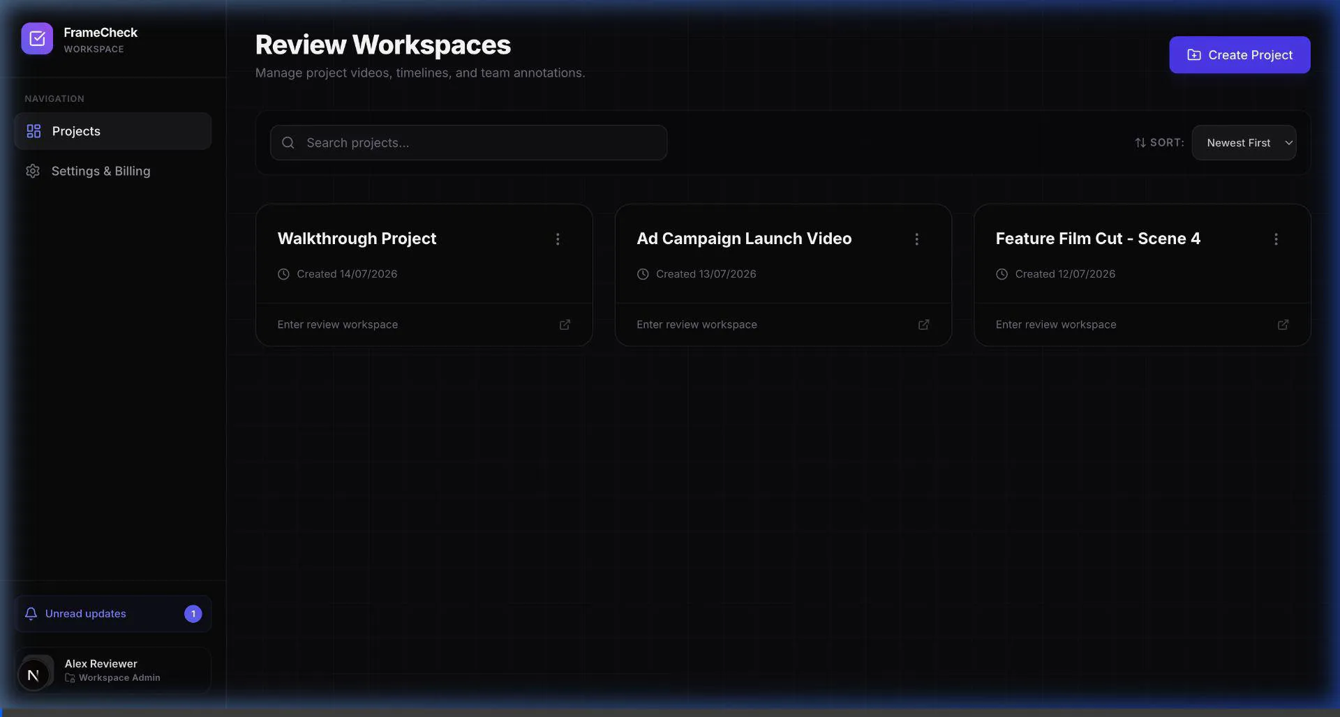 FrameCheck - Free Video Review Tool App Walkthrough Dashboard Demo